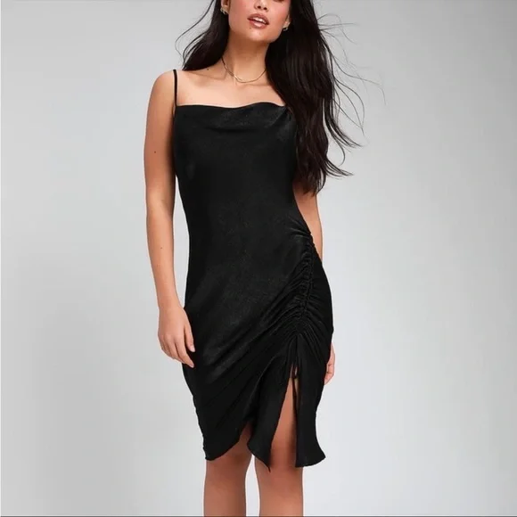 Lulus | Dresses | Lulus Black Satin Midi Dress | Poshmark